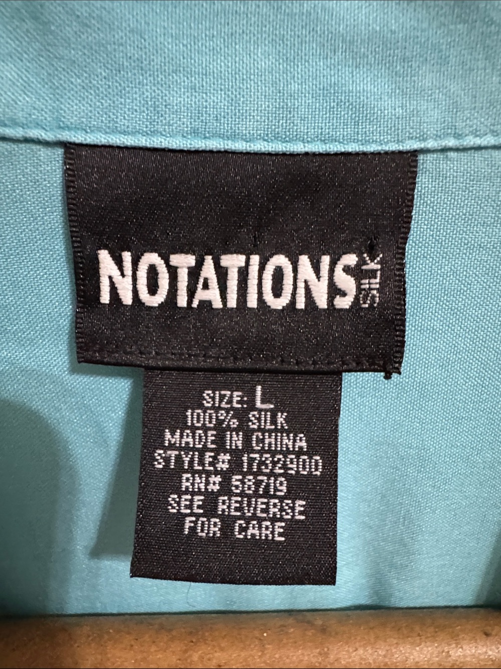 Notations Silk Button Up Turquoise Blue Short Sleeve Notched Collar Women’s Lrg - Picture 4 of 11